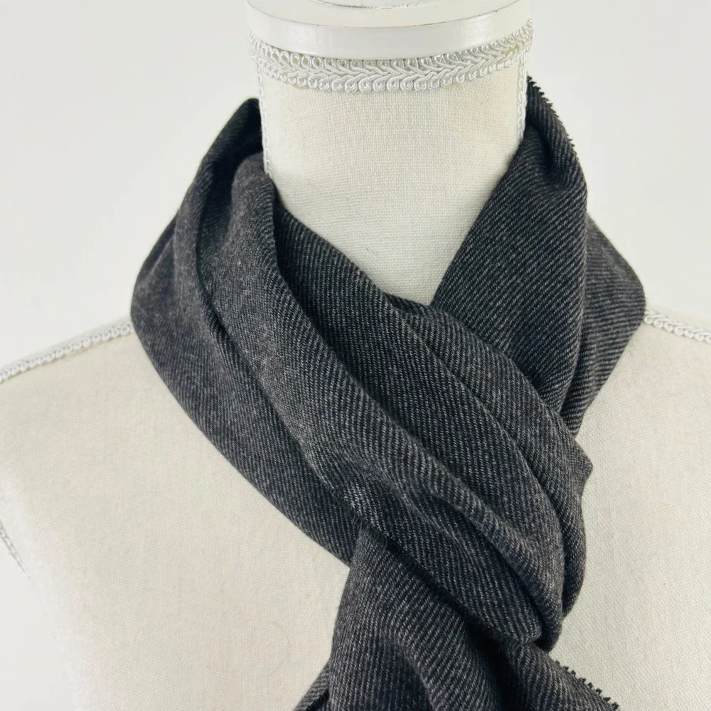 Koln Fashions 100% Cashmere Scarf Charcoal Gray Hand Tailored‎ Fringe Wrap
